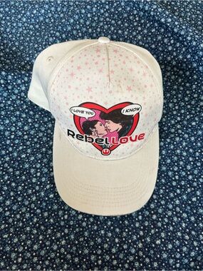 Disney White Baseball Hat with Pink Star Print & Rebel Love Graphic